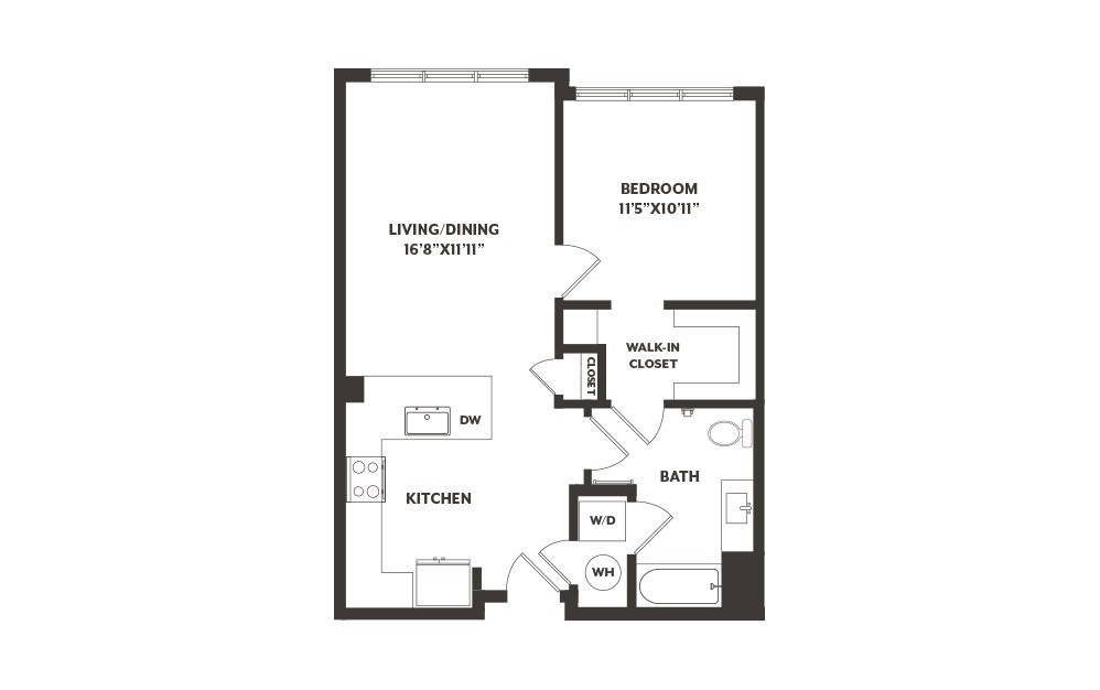 A2 - 1 bedroom floorplan layout with 1 bath and 727 square feet. (2D)