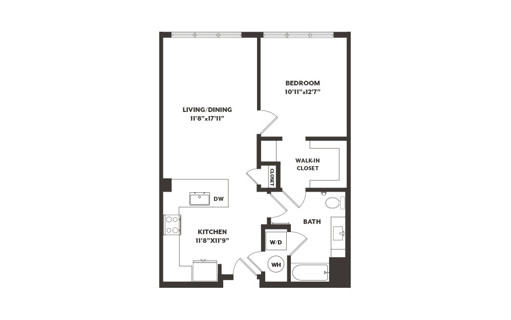 A3 - 1 bedroom floorplan layout with 1 bath and 763 square feet. (2D)