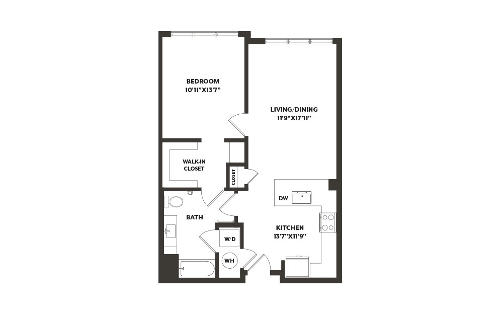 A4 - 1 bedroom floorplan layout with 1 bath and 775 square feet. (2D)