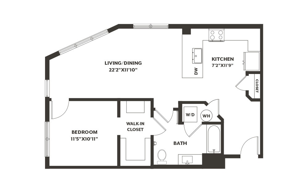 A5 - 1 bedroom floorplan layout with 1 bath and 822 square feet. (2D)