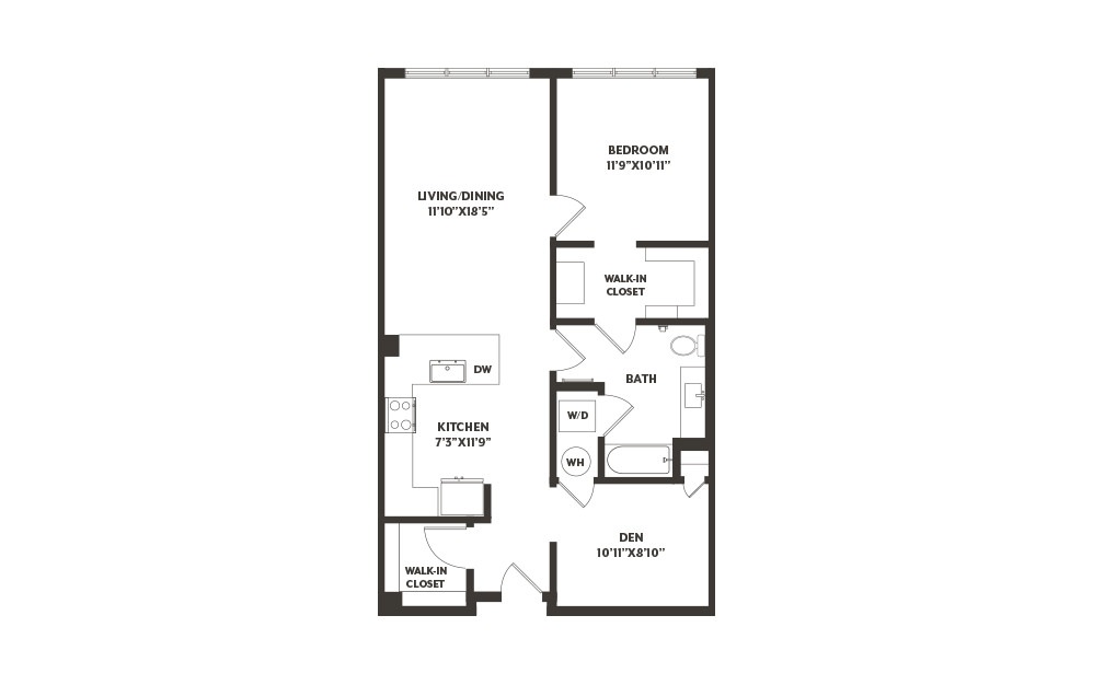 AD8 - 1 bedroom floorplan layout with 1 bath and 929 square feet. (2D)