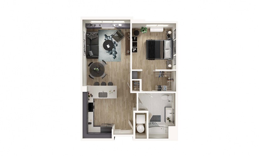 A2 - 1 bedroom floorplan layout with 1 bathroom and 727 square feet