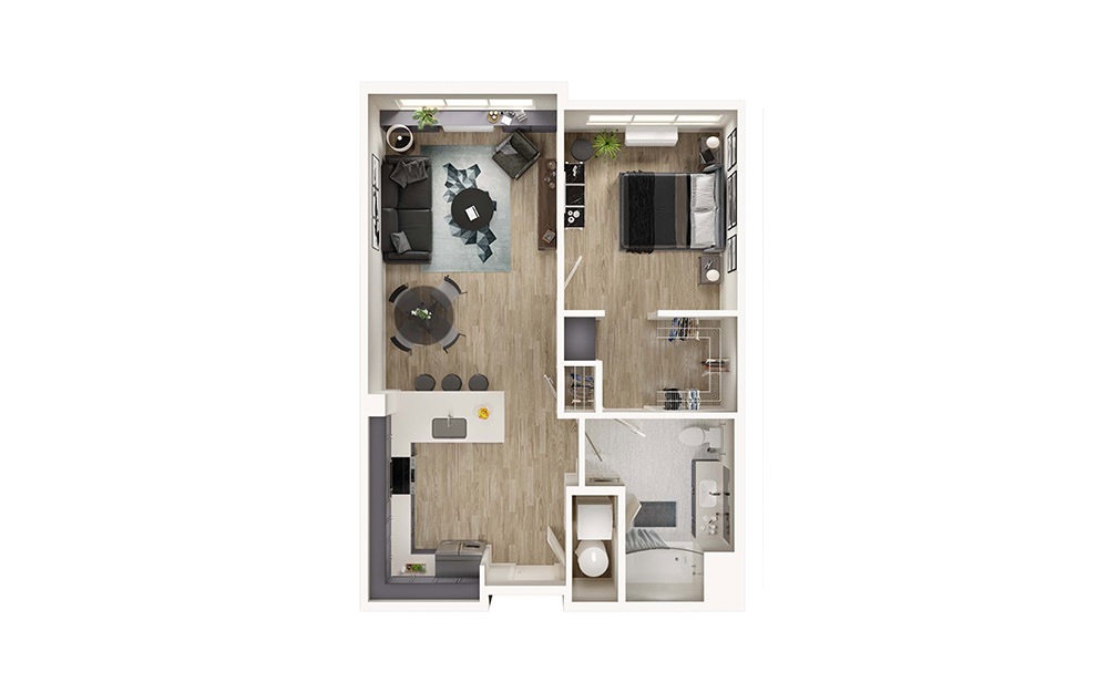 A4 - 1 bedroom floorplan layout with 1 bathroom and 775 square feet (3D)