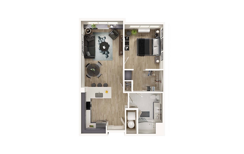 A4 - 1 bedroom floorplan layout with 1 bath and 775 square feet. (3D)