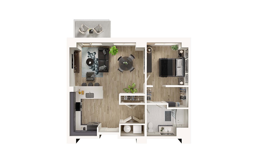 A6 - 1 bedroom floorplan layout with 1 bathroom and 822 square feet (3D)