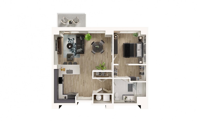 A6 - 1 bedroom floorplan layout with 1 bathroom and 822 square feet