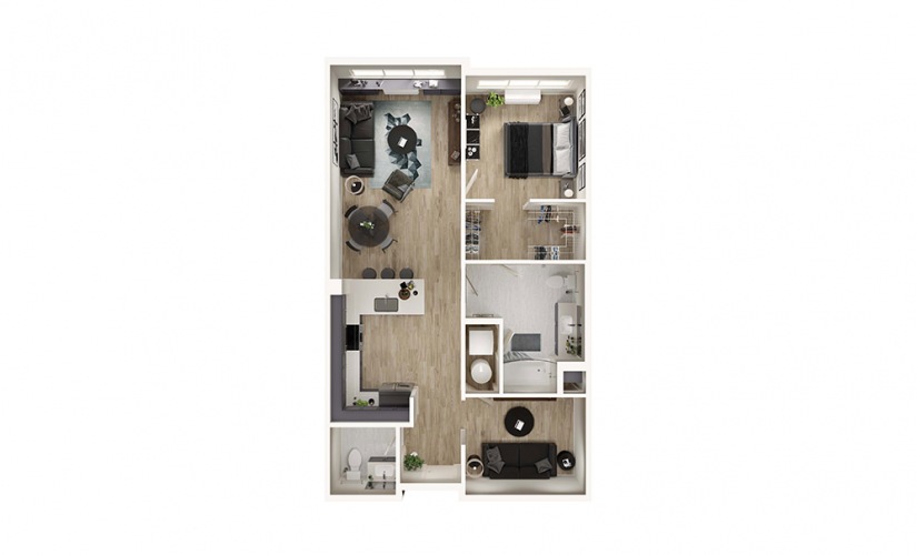 AD10 - 1 bedroom floorplan layout with 1.5 bathroom and 944 square feet