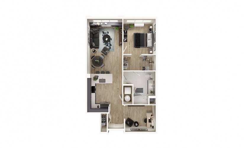 AD7 - 1 bedroom floorplan layout with 1 bathroom and 900 square feet
