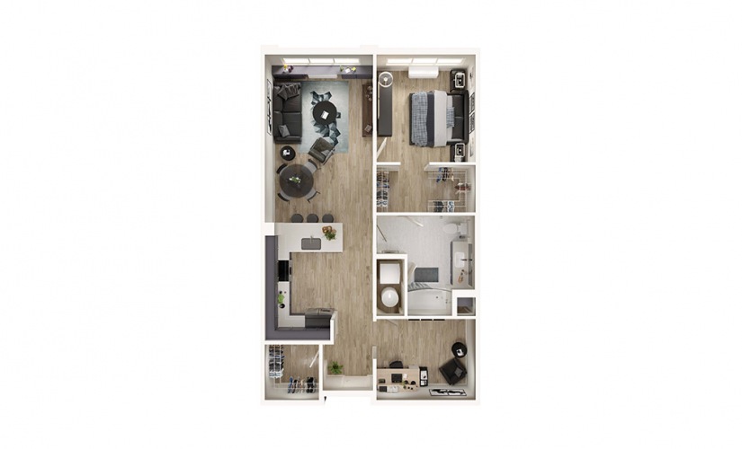 AD8 - 1 bedroom floorplan layout with 1 bathroom and 929 square feet