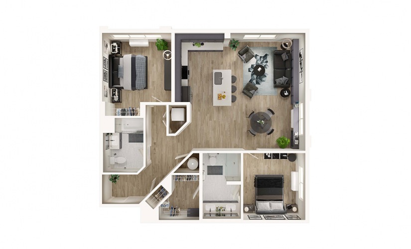 B4 - 2 bedroom floorplan layout with 2 bathrooms and 1181 square feet