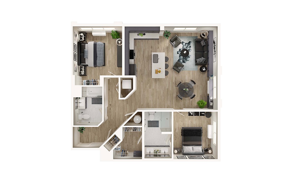 B4 - 2 bedroom floorplan layout with 2 bathrooms and 1181 square feet (3D)