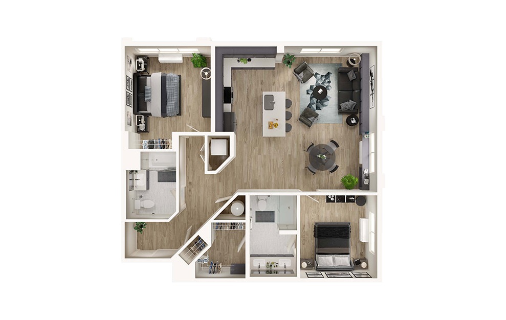 B4 - 2 bedroom floorplan layout with 2 baths and 1181 square feet. (3D)