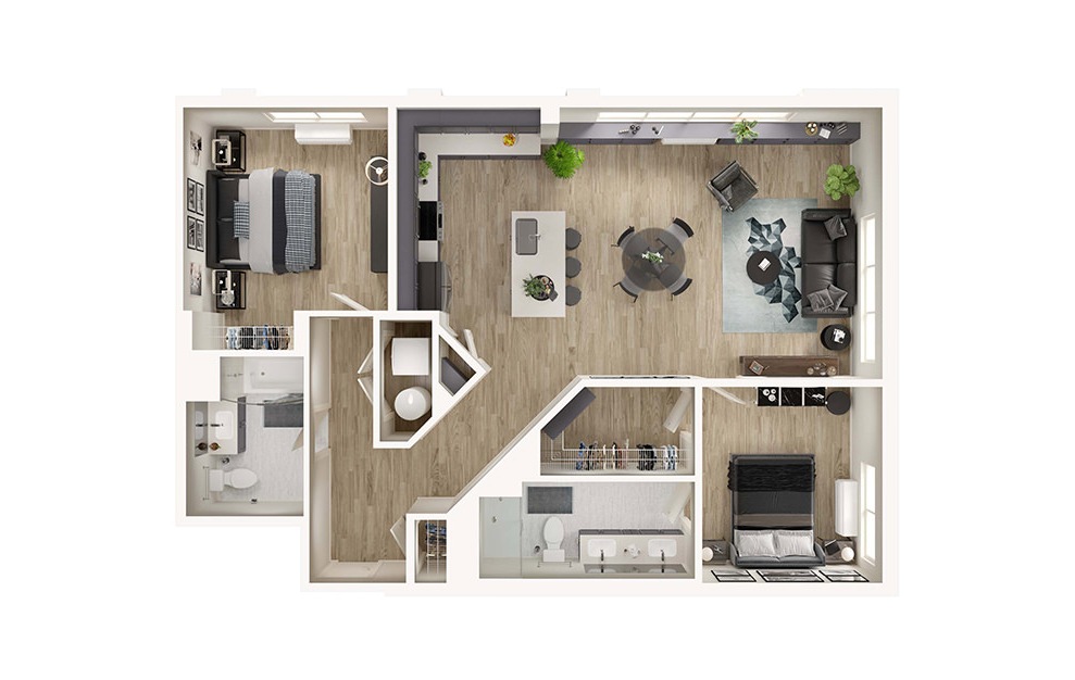 B5 - 2 bedroom floorplan layout with 2 baths and 1194 square feet. (3D)