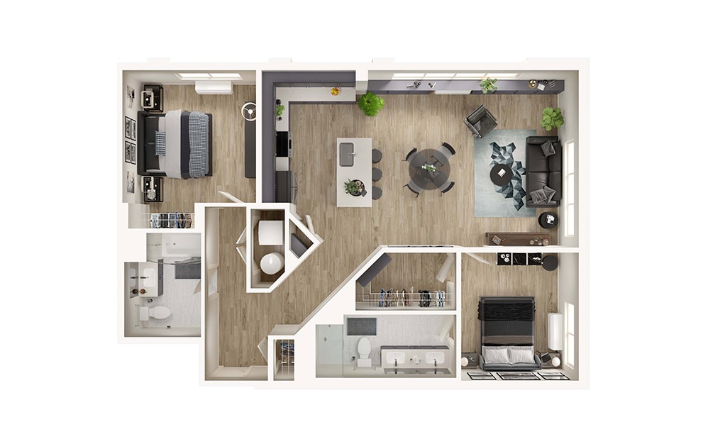 B5 - 2 bedroom floorplan layout with 2 bathrooms and 1194 square feet (3D)