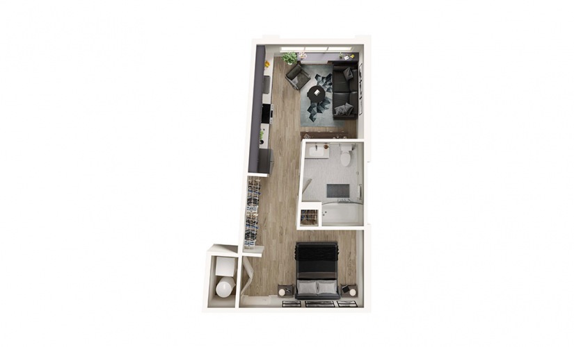 S1 - Studio floorplan layout with 1 bathroom and 508 square feet