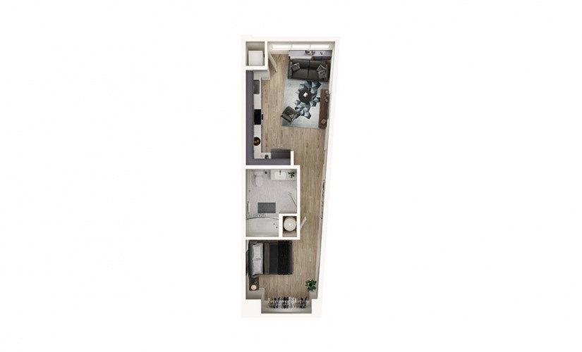 S3 - Studio floorplan layout with 1 bathroom and 530 square feet