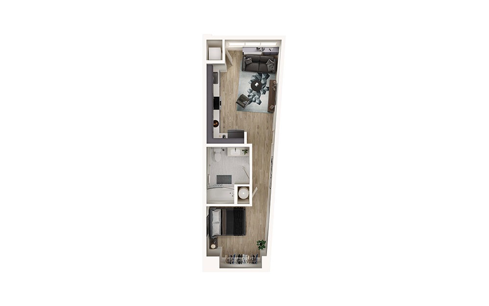 S3 - Studio floorplan layout with 1 bathroom and 530 square feet (3D)