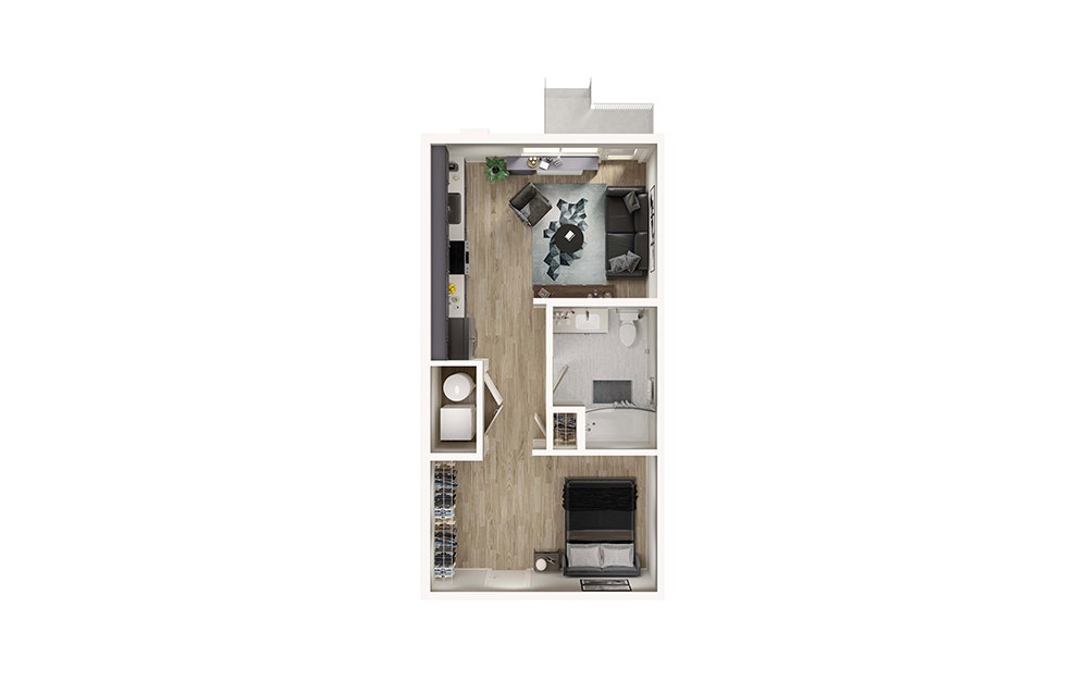 S4 - Studio floorplan layout with 1 bathroom and 530 square feet (3D)