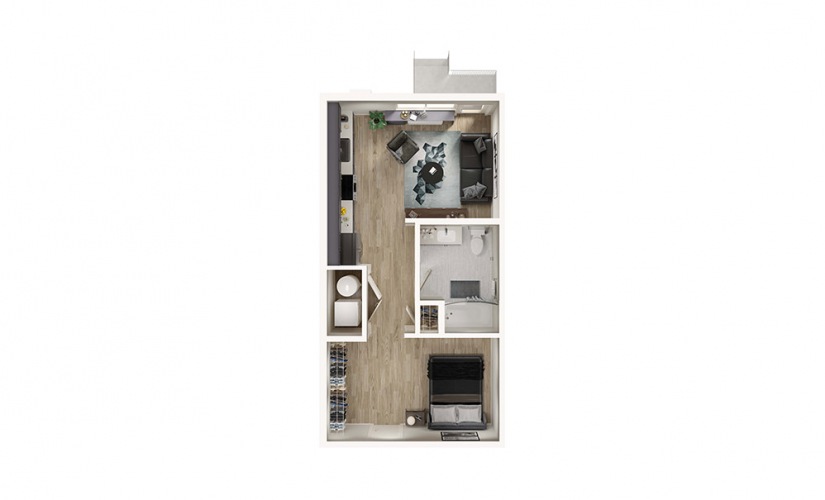 S4 - Studio floorplan layout with 1 bathroom and 530 square feet