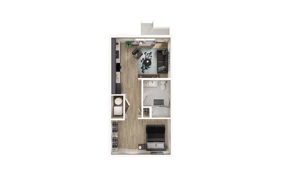 S4 - Studio floorplan layout with 1 bath and 530 square feet. (3D)