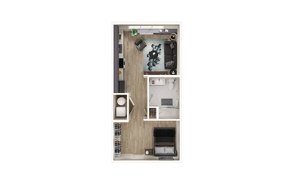 S5 - Studio floorplan layout with 1 bathroom and 550 square feet (3D)