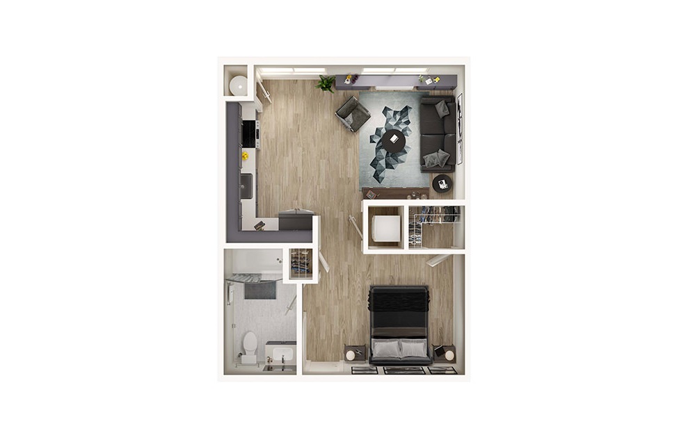 S6 - Studio floorplan layout with 1 bath and 567 square feet. (3D)