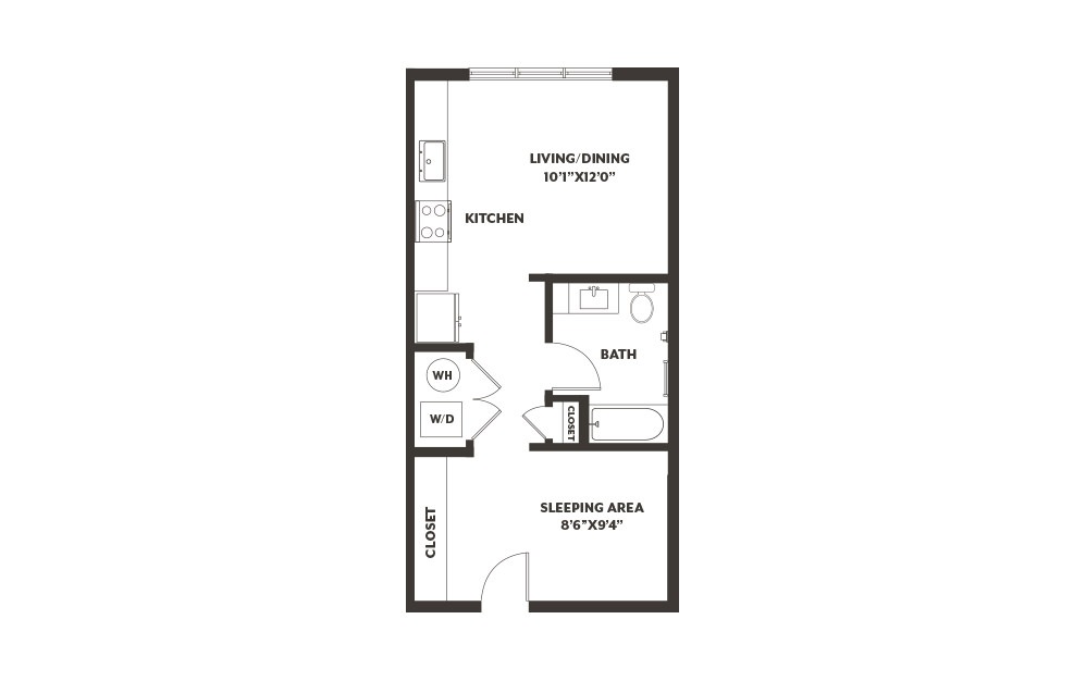 S5 - Studio floorplan layout with 1 bath and 550 square feet. (2D)