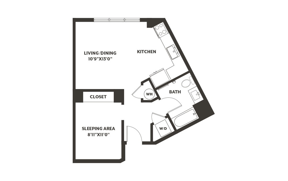 S7 - Studio floorplan layout with 1 bath and 567 square feet. (2D)